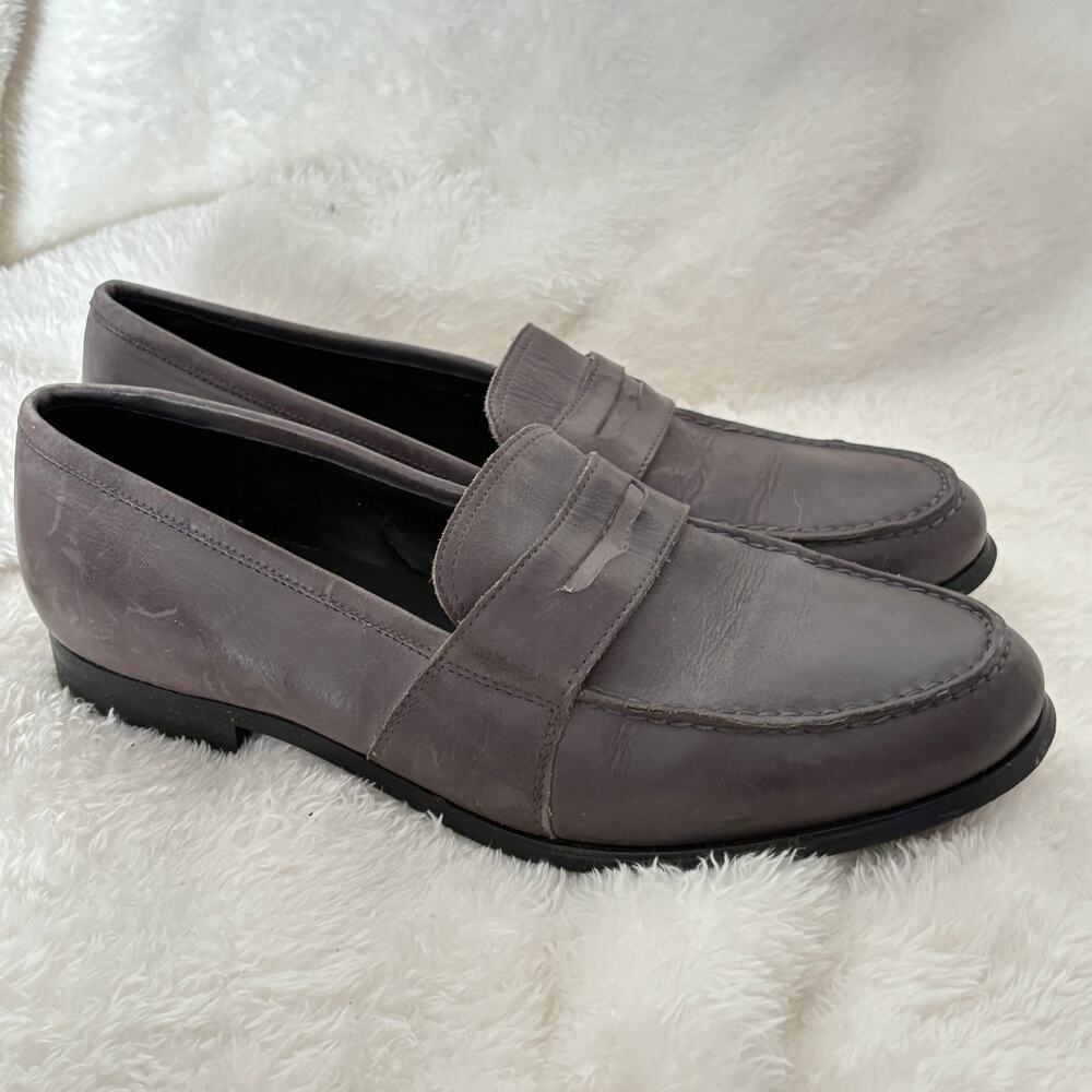 Calvin Klein Mens Loafers 10.5 Gray Leather Dress Shoes Career Work
